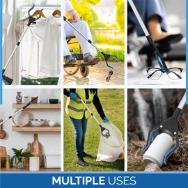 FitPlus 2024 Upgrade PowerGrip T9, Grabber Reacher Tool, Wide Jaw, Foldable, Steel Cable, with 96 Grip Points for Firm Grip, 32" with Magnet (Black, 32 Inch)