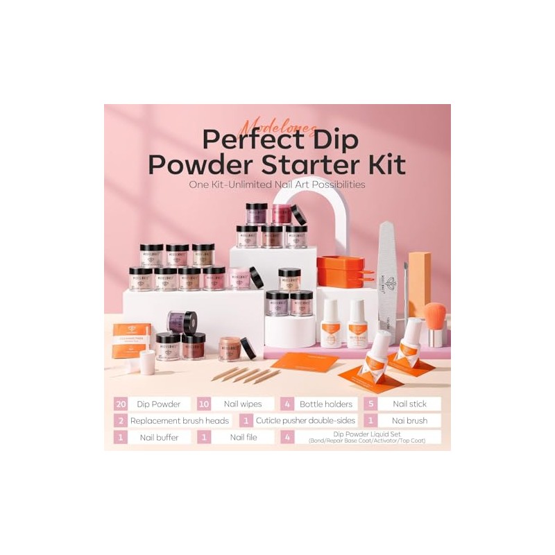 Modelones Kit Piezas Polvo Inmersión Uñas Colores Otoño Naranja Marrón