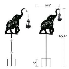 Solar Elephant Garden Stakes Outdoor Solar Decor Metal Elephant Holding Solar Animal Lantern Decorative Garden Metal Animal Stakes Outdoor Elephant Silhouette Stakes