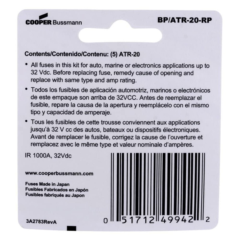 Bussmann BP/ATR-20-RP ATR Micro II Automotive Blade Fuse (2 Leg