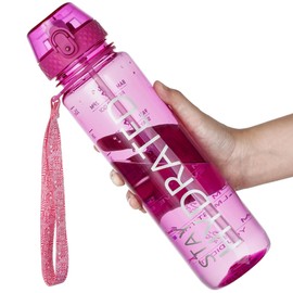 32 oz Water Bottle, Clear Sports Water Bottle, Made of Tritan, BPA Free, Wide Mouth, Leak Proof, Water Bottle with Time Scale, Easy to Carry Transparent Water Bottle for School, Gym and Outdoor Act
