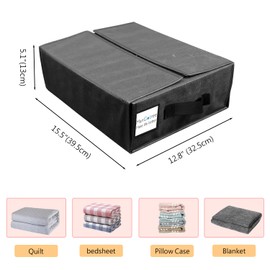 ManGotree 4 Pack Bed Sheet Organizers and Storage, Foldable Linen Closet Organizer with Handle and Label, Bedding Storage Box for Bed Sheets Set, Duvet Covers, Blanket, Pillowcase (Black)