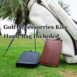 Golf Accessories for Men and Women, Golf Gifts for Him with Leather Case, Golf Brush, Golf Balls, Golf Tees, Golf Ball Clamp, Golf Divot, Golf Ball Line Marker Tool,Golf Ball Marking Stencils (Brown)