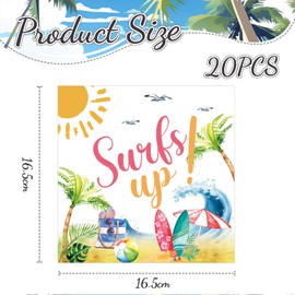 Kotkiddy 20 Pieces Surfs Up Birthday Napkins Party Decorations Tableware Girls - Pink Surf Party Napkin Summer Hawaiian Beach Waves Surfing Birthday Decoration