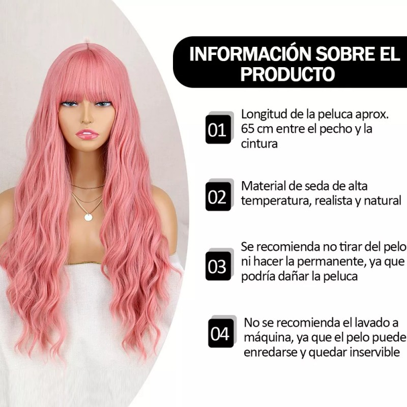 generic - Peluca Larga Rosa Ondulada Para Mujeres Lace Front