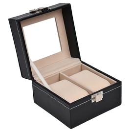 Sinoba Watch Case Watch Display Case for 2 Watches Leather Look Real Glass Window, 2 watches, Elegant