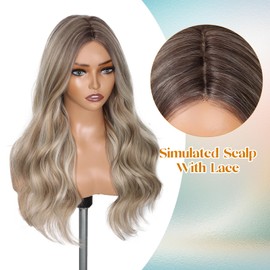 Lady Miranda Mix Blonde Wig 22Inch Natural Wavy Blonde Wig Middle Part Blonde Small Lace Wig Synthetic Hair Blonde Wigs for White Women(1-Ash Blonde Highlight 22)