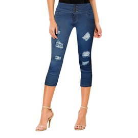 Hybrid & Company Women Butt Lift 3 Button High Wide Waist Stretch Denim Skinny Jeans Q45057 MEDBLU 5