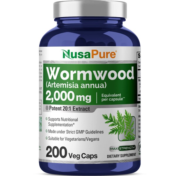 NusaPure Wormwood Capsules 2000mg | Artemisia Annua Herb | 200