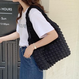 BOSTANTEN Small Puffer Bag for Women Lightweight Hobo Handbag Bubble Puffy Shoulder Purse for Travel Black