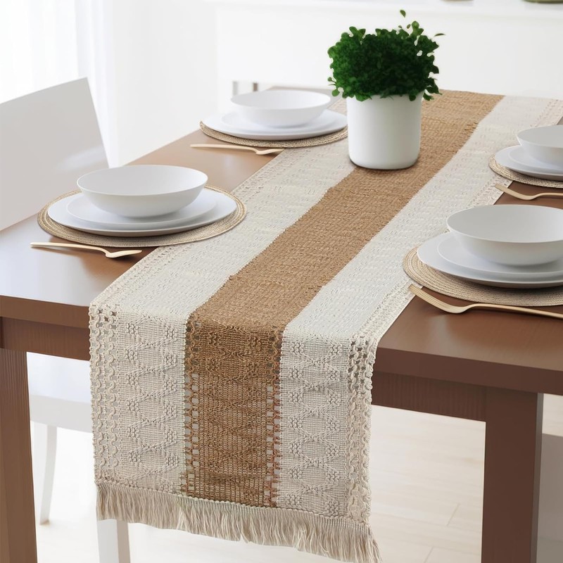 Macrame Table Runner, 30 x 120 cm, Tassels Table Runner,