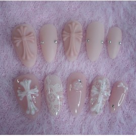 King Chrome Hearts handmade nail tips (2 types to choose from) - Middle Coffin / 왕 크롬하츠 수제네일팁(2type 중 선택가능) - 미들코핀