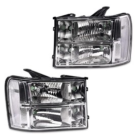 LQI Headlights Assembly Compatible with GMC Sierra 1500 2007-2013/Fit for GMC Sierra 2500HD 3500HD 2007-2014 Headlamps Clear Lens Chrome Housing GM2502283 22853029