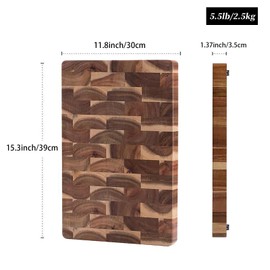 Wood Cutting Board, Thick Wooden Acacia Cutting Boards for Kitchen, Large Bamboo Cutting and Charcuterie Board Set with Side Handles, Chopping Board with Anti-slip Bottom and Plate Slot
