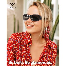 LVIOE Sonnebrille Damen Polarisierte Groß Sonnenbrille mit UV400 Schutz Kategorie.3