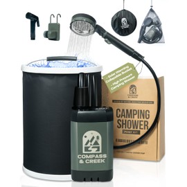 Portable Camping Shower Pump – Say Goodbye to Cold, Weak Camp Showers with This USB-Powered Kit Featuring a Solar-Warmed Collapsible Bucket, 90-Min Battery & Strong Pressure Keeping You Clean Outdoors