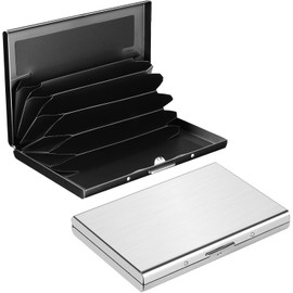 Tarjetas de Crédito, 2 Piezas Tarjetero Metalico con RFID Bloqueo Estuche para Tarjetas Acero Inoxidable,Cartera de Tarjeta de Crédito para Mujeres o Hombres con 6 Ranuras (Negro+Plata)