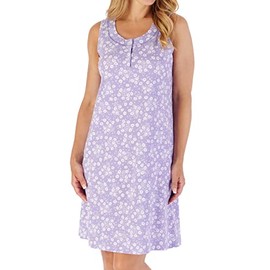 Slenderella Ladies Sleeveless Jersey Cotton Nightdress Lilac Floral Print Nightie (UK 10/12)