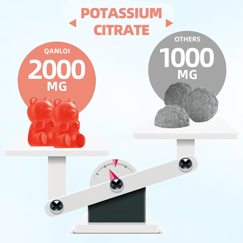 2 Pack Potassium Citrate Gummies, 2000mg Potassium Supplement for Adults