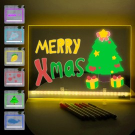 LED Note Board with Colors, 13.7"X10" Acrylic Dry Erase Board with Light, 6 Colors Led Acrylic Message Board, Glow Memo LED Light-Up Writing Board with Stand, 7 Markers