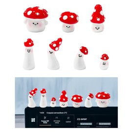 DXNQ Set of 7 Cute Mini Mushroom Car Ornament, Kawaii Mushrooms Dashboard Decor with Glue Dots, Funny Mini Mushroom Rear View Mirror Interior Decorations for Women, Car Accessories