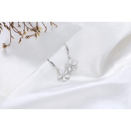 925 Silver Earrings with Sparkling Gemstone Cat's Eye Hanging, Flower Earrings for Women, Girls, Sterling Silver Flowers, Sterling Silver