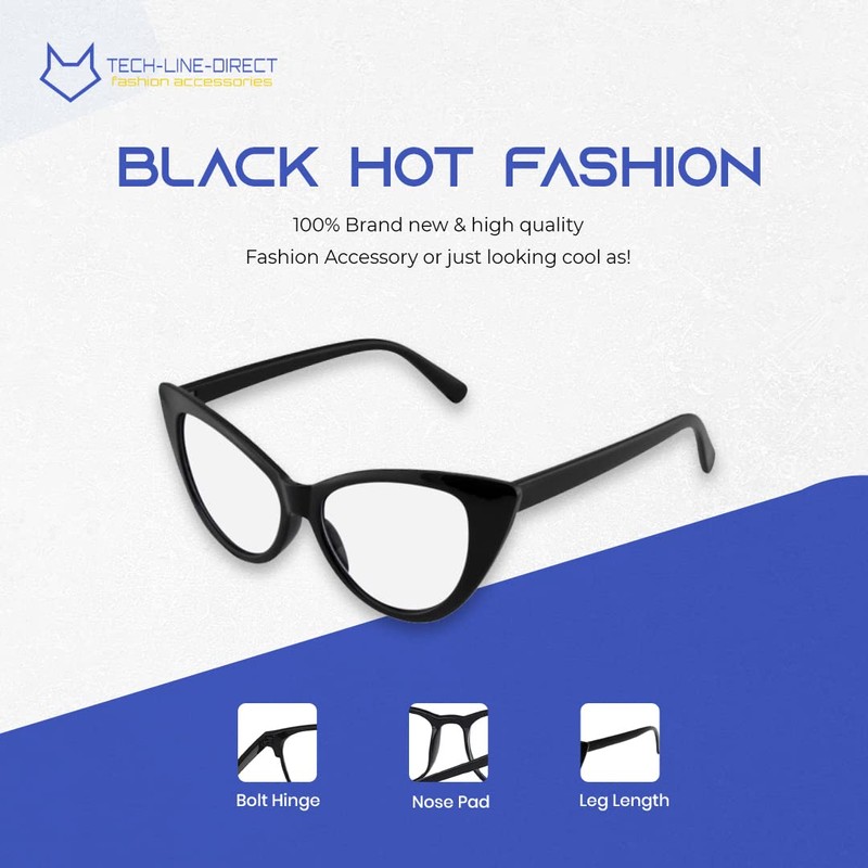 Cat Eye Womens Black Hot Fashion Clear Lense Nerd Geek