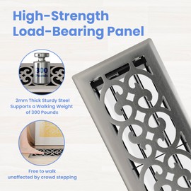 Howeall 4x12 Inches 2 Pack Heavy Duty Walkable Floor Register Easy Adjust Air Supply Lever Floor Vents - Charlotte Design - Vent Cover for Home Floor - Satin Nickel