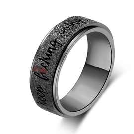 LuckyAmor Fidget Ring Men Anti Anxiety Ring:Personalized Inspirational Mantra 8MM Width Stainless Steel Silver Black Rainbow Spinning Ring for Men Friend Encouragement Gift size 7-12