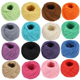 1312 Feet Jute Twine 16 Roll Strong Cord Thick Rope String for DIY Art Craft Gift Wrapping Home Garden Deco (16 Colors)