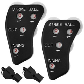 2PCS Baseball Umpire Clicker with 2PCS Referee Whistles, 4 Wheels Baseball Indicator Umpire Not Easy to Slide Counter for Softball Coach Umpire Scorekeeper Recording Outs & Innings Balls (Black)