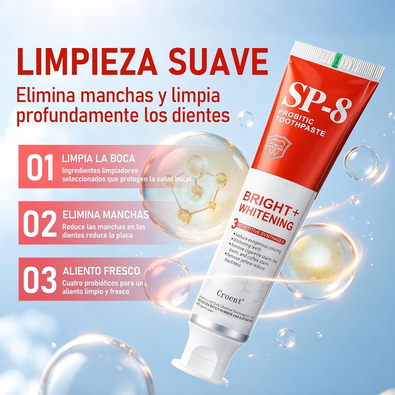 3PCS Sp-8 Probiotics Whitening Toothpaste, Fresh Breath Fresh Mint Flavor