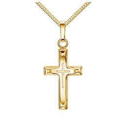 JEVELION Cross in Cross Pendant Gold Cross Jesus Christ Pendant 333 Gold 8 Carat with Necklace Length Selectable, With chain: length 45 cm