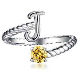 AILAAILA November Initial Birthstone Rings for Women Adjustable Dainty Letter Ring Stackable Stacking Ring for Mother Daughter Birthday Jewelry Gift J