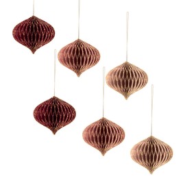 NICROLANDEE Wedding Decorations, Pack of 6 Burgundy Mini Glitz Gold Edge Honeycomb Lanterns Ornaments for Christmas Tree Decoration, Christmas Decoration, New Year's Eve Party, Burgundy Birthday