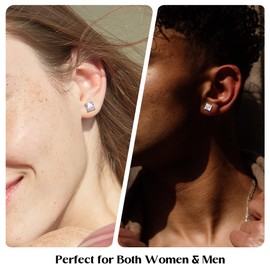 Sllaiss 1 Pair Cubic Zirconia 925 Sterling Silver Earrings CZ Stud Earrings Women Stud Earrings Men White Gold Plated Women Earring Silver Jewellery Silver Stud Earrings, Sterling Silver, Zircon
