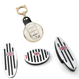Nacalikeey Accelerator Pedal Mini Cooper AT Car Brake Pedal Footrest Fit MINI R50/R52/R53/R55/R56/R57/R58/R59/R60/R61/F54/F55/F56/F57/F60 Axel Pedal Gray American Flag and MINI Auto Model Key Case Red