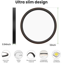 Zemty 12 Inch LED Flush Mount Ceiling Light Fixtures, 12 Inch 24W 2100lm Bronze Kitchen Light 3000K/4500K/6500K 3 Color Temperatures Selectable for Bedroom Hallway Stairwell