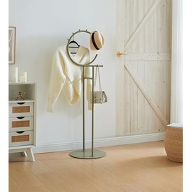 KB Designs Cheska Valet Stand - Modern Metal Organizer with Hooks for Coats, Hats & Accessories - Sleek Circular Frame with Sturdy Base -Space-Saving Entryway & Bedroom Storage Solution - Lemon Pepper