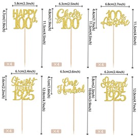24 piezas de adornos para cupcakes de feliz cumpleaños 100 saludos a 100 púas de cupcakes Straight Outta 1925 Happy 100th Lengend since 1925 decoraciones para tartas para 100 cumpleaños aniversario