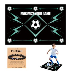 DOOCECIY 60 * 90 cm Football Training Mat Set, Anti-Slip Quiet Football Skills Mat wit Football Bracelet for Kids Gift