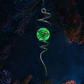 Goollyrusim Glow in The Dark Gazing Ball Spiral, Wind Spinner Tail, Wind Spinners Stabilizer, Hanging Outdoor Decor for Garden Yard Art Decor Christmas Ornament Sun Catcher Rainbow Maker 13in Height