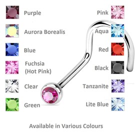PiercedOff Implant Grade Titanium Nose Screw with Pink CZ Gem - Thickness 18GA (1mm) / Length 6mm / Gem Size 2mm