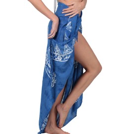 INGEAR Long Batik Print Sarong Womens Swimsuit Wrap Cover Up Pareo (One Size, Blue Palm)