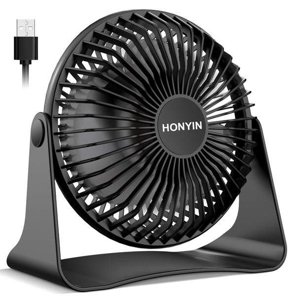 HONYIN Mini USB Fan, 3 Speed Levels, Small Table Fan, 360° Rotating Head, Strong Air Flow and Quiet Operation, Ideal for Office, Home and Outdoor Use