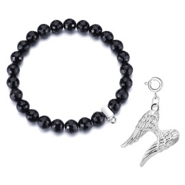 Philip Jones Faceted Black Onyx Gemstone Bracelet with Angel Wings Charm