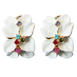 Navachi 18k Gold Plated Colorful Crystal Multi-color Enamel Leaves Flower Omega Back Earrings, Crystal, na