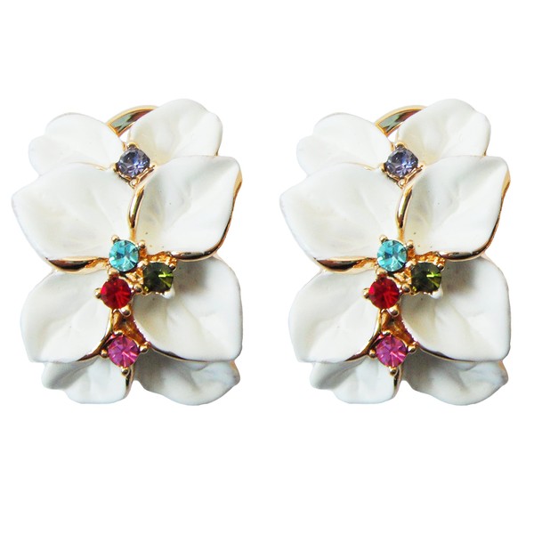 Navachi 18k Gold Plated Colorful Crystal Multi-color Enamel Leaves Flower