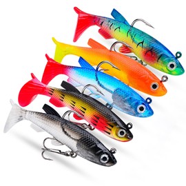 VolksRose 5-Colour 3D Lifelike Bionic Fishing Lure Set - Powerful Perch/Squid/Snake Head Catcher with Laser Jig Head (7.5 cm/13.5 g), Salt & Freshwater Fishing Accessories