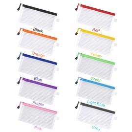 Sinzip 20 Pack Multicolored Zipper Mesh Pouch, Zipper Pencil Pouches Pen Bags, Multipurpose Travel Bags for Cosmetic School Office Supplies and Travel Accessories, 10 Colors (Assorted C)